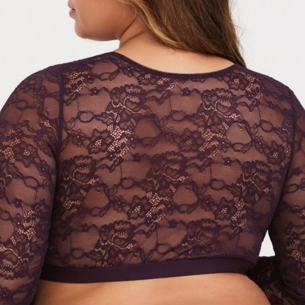 Torrid Curve Black Lace Under-It-All Crop Long Sleeve Top Bra Size 3 - Picture 11 of 12